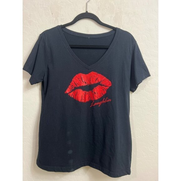 Women Laughlin, NV Kiss Lips Red Lips Graphic Tee Metallic Sz L - Picture 2 of 7
